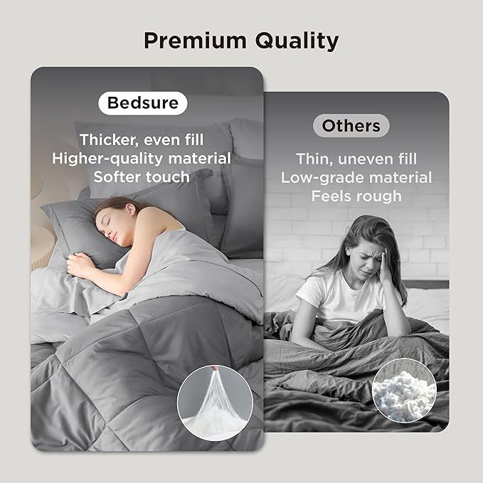 Bedsure Queen Comforter Set - 7 Pieces Reversible Grey Bedding, GentleSoft™ Queen Size Bed Set Gift for Family, Bed in a Bag with Warm Down Alternative Comforter, Sheets, Pillowcases & Shams