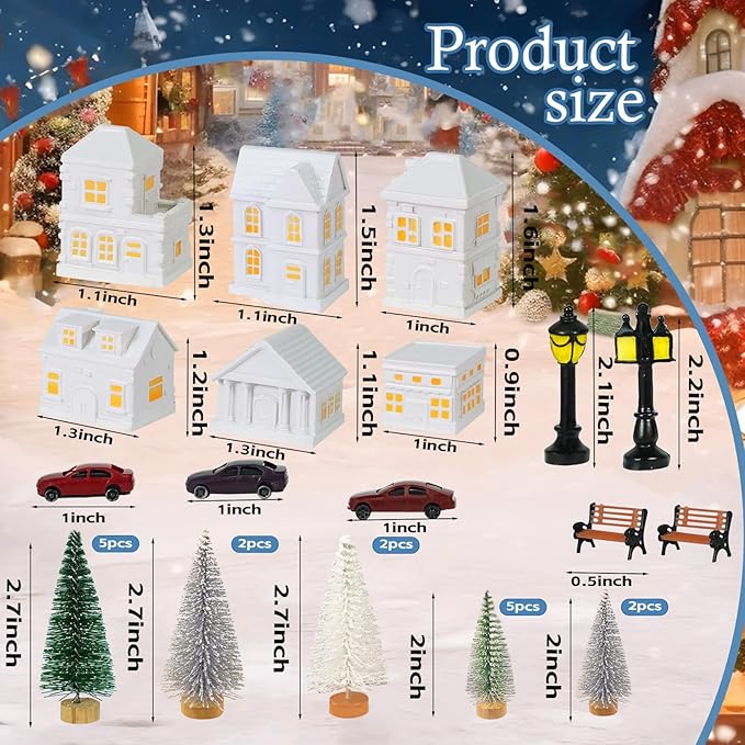 29 Pcs 1.5 Inch Christmas Miniature Houses Figurines Miniature White Resin Houses Christmas Miniature Village Set Christmas Miniature Town for Mini Christmas Scene Micro Landscape Decor
