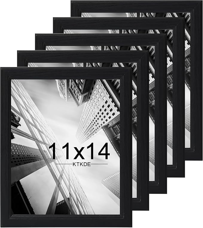 KTKDE 11x14 Picture Frame Set of 5, Wooden frames black, Vertical & Horizontal Wall Hanging for Wall Display,Studio Gallery Photo Frame for Photos, Posters & Art Prints