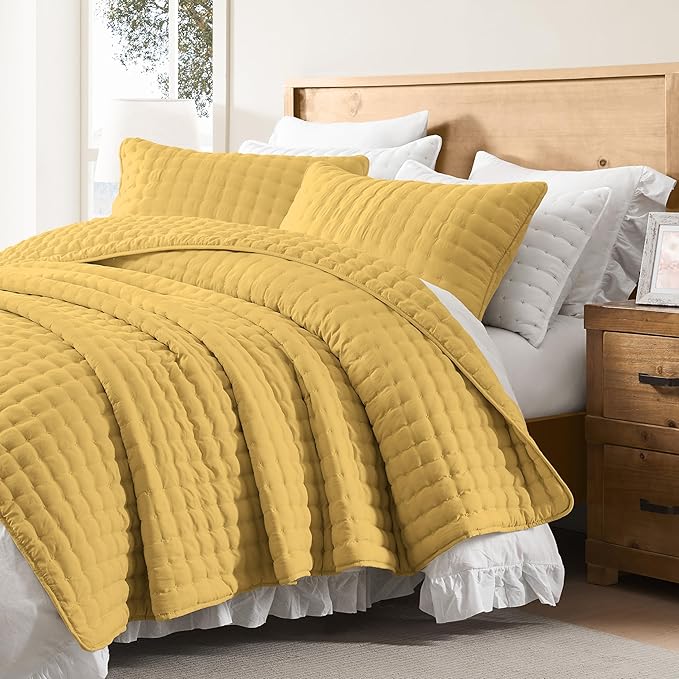 WDCOZY Twin Quit Size Bedding Sets with Pillow Sham, Lightweight Soft Bedspread Coverlet, Quilted Blanket Thin Comforter Bed Cover for All Season, 2 Pieces, 68x90 inches, Yellow