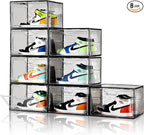 New Gray 8 Pack Shoe Boxes Stackable, Large Shoe Storage Organizer with Lids,Drop Side Shoe Containers for Entryway,Sneaker Storage Fit up to US Size 13 for Men/Women(13’’x 10.6”x 8.3”)