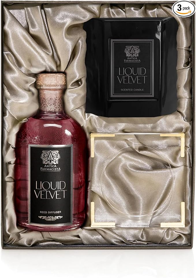 Antica Farmacista Lucite Home Ambiance Gift Set - Luxury Scented Candle (9 oz), Reed Diffuser (8.4 fl oz) & Lucite Tray - Home Decor Gift Box - Liquid Velvet