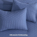 HORIMOTE HOME Denim Blue King Size Quilt Set - Soft Microfiber Bedspread with 2 Shams, Lightweight & All-Season Geometric Coverlet for Cozy Bedding