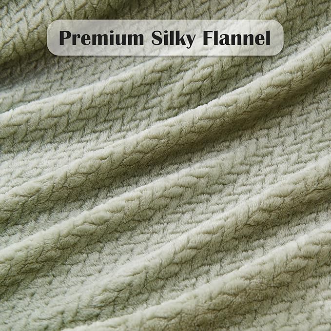 NEWCOSPLAY Super Soft Throw Blanket Sage Green Premium Silky Flannel Fleece Leaves Pattern Lightweight Bed Blanket All Season Use (Sage Green, Throw(50"x60"))