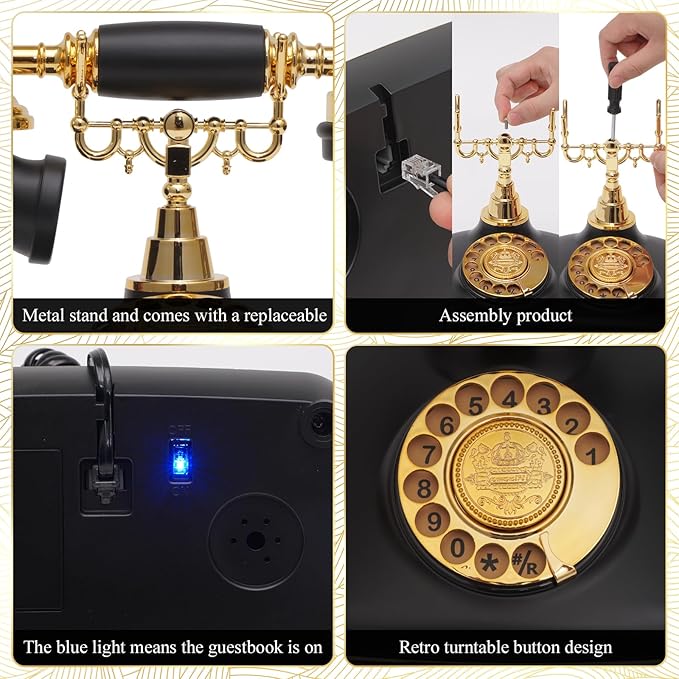 UKBW Audio Guest Book Wedding Phone, Audio Phone Guestbook, Record Audio Messages with Guestbook, Guestbook Alternative for Wedding, Birthday Party, Baby Shower, Anniversary, Engagement(Black)