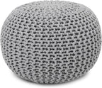 REDEARTH · Round Pouf Ottoman - Hand Knitted Cable Boho Poof Home Décor Pouffe Circular Footrest for Living Room - Nursery - Bedroom - Lounge 100% Cotton (19.5”x19.5”x14”) - Gray, Set of 2