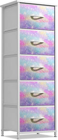 Sorbus Kids Dresser with 5 Drawers - Storage Chest Organizer Nightstand - Steel Frame, Wood Top, Tie-Dye Fabric Bins for Clothes - Wide Furniture for Bedroom, Hallway, Nursery, Closet, & Apartment