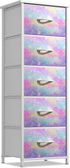 Sorbus Kids Dresser with 5 Drawers - Storage Chest Organizer Nightstand - Steel Frame, Wood Top, Tie-Dye Fabric Bins for Clothes - Wide Furniture for Bedroom, Hallway, Nursery, Closet, & Apartment