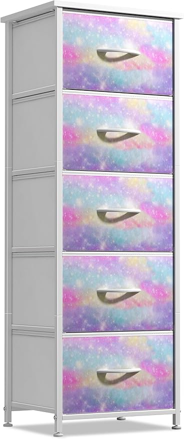 Sorbus Kids Dresser with 5 Drawers - Storage Chest Organizer Nightstand - Steel Frame, Wood Top, Tie-Dye Fabric Bins for Clothes - Wide Furniture for Bedroom, Hallway, Nursery, Closet, & Apartment