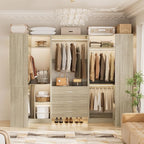 Aheaplus Closet System with 3 Drawers, 5 Hanging Rods & Corner Tower, Corner Closet System with Hanging, 88.8" U-Shaped Walk-In Wardrobe Organizer, 2000+ lbs Capacity, Set of 3, White Oak
