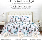 Southshore Fine Living, Inc. King/California King Size Christmas Quilt Set w/2 Pillow Shams, Holiday Bedding Set, 3-Piece Reversible Quilt Set, Cute Trees & Reindeer Over Red Plaid Print