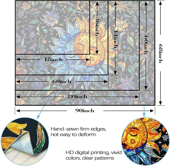 Accnicc Sun and Moon Tapestry Boho Hippie Floral Wall Tapestry for Bedroom Aesthetic Vintage Stained Glass Celestial Plant Small Tapestries Wall Hanging for Living Room Dorm 48 x 36 Inch