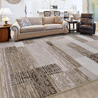FlyDOIT Modern Geometric Patchwork Area Rug, 4x6 Beige Large Rugs for Living Room, Rockwood Collection Indoor Rugs for Bedroom, Throw Carpet Floor Decor for Entryway Dining Room Office Nursery