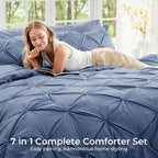 Sasttie Full Size Comforter Set, 7-Piece Bed in a Bag, Pintuck Bedding Set for All Season, Includes Comforter, Flat Sheet, Fitted Sheet, Pillowcases and Pillowshams, Slate Blue