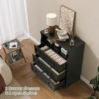 37.2" 3-Drawer Dresser with LED Lights & Charging Station, Wood Chest of Drawers with Open Space, Bedroom Closet Organizer for Living Room, Entryway, Bedside Storage, Black