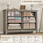GarveeHome 6 Dresser for Bedroom, 47 in Wide Drawer Dresser with Storage Freestanding, Wooden Closet Storage Chest for Living Room, Bedroom, Entryway, Ash Grey