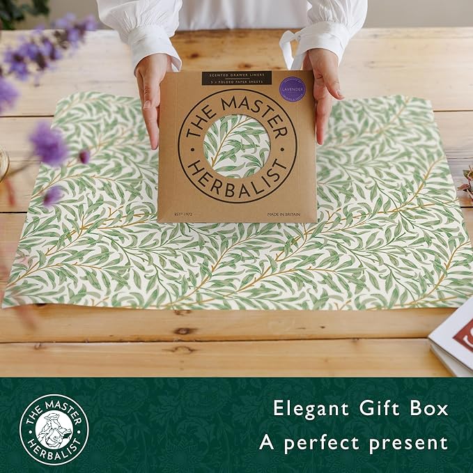 The Master Herbalist Fragrant Scented Drawer Liners in a William Morris Inspired Design | Pack of 5 Sheets | Contains Essential Oils | Made in The UK (Lavender)