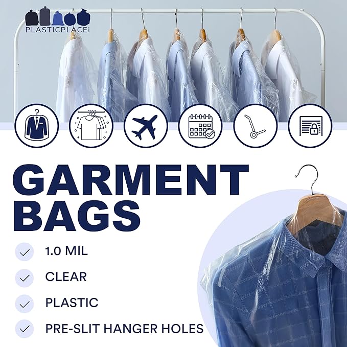 Plasticplace Clear Garment Bags Plastic Dress Bag 21" X 4" X 72", 50 Count