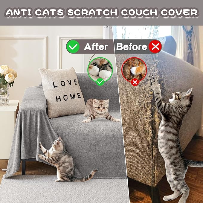 MYSKY HOME Couch Cover Sofa Covers for 3 Cushion Couch, Dog Couch Cover Protector for Sectional Sofa Covers Couch Protector, Non Slip Furniture Covers for Pet Cat, 91" x 118", Grey