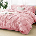 CozyLux King Size Comforter Set Pink, 7 Pieces Pintuck Bed in A Bag Pink Comforter King Size, Pinch Pleat Bedding Set with All Season Comforter, Sheets, Pillowcases & Shams