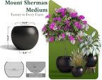 DTY Mount Sherman 16.1'' D x 13.6'' H (Pot Opening 11.8") Fiberstone Round Planter with Drainage Hole, Smooth Finishes, Weather Resistant for Indoor and Outdoor, 2 Extra Coco Mats - Black, Medium