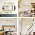 6-Light Modern Vanity Lights Brushed Brass Bathroom Light Fixtures Over Mirror Gold Bathroom Vanity Lighting with Crystal Shade E26 Base Wall Sconce for Bedroom Living Room Restroom Wall Lamp