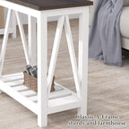 ChooChoo Farmhouse End Table, Narrow Side Table, Slim End Table with Storage Shelf for Small Spaces, Rustic Nightstand, for Living Room, Bedroom White
