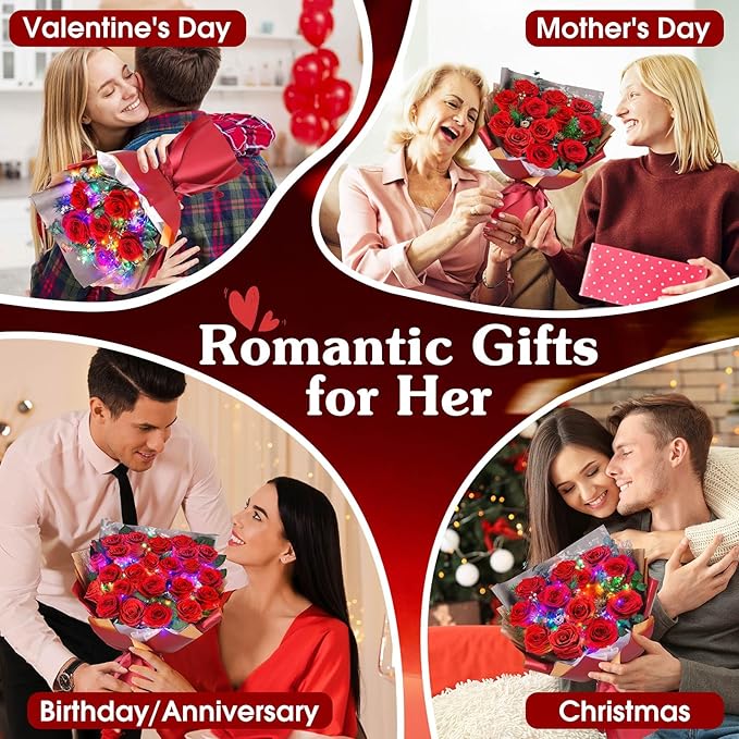 ADDWel 24 Pcs Preserved Real Red Roses, Two Dozen Long Lasting Forever Flowers, Valentine's Day Gifts for Wife Girlfriend Mom, Romantic Anniversary Birthday Gift, Unique Luxury Bouquet for Delivery