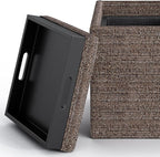 SIMPLIHOME Rockwood Cube Storage Ottoman with Tray - 17 inch Wide Upholstered Tweed Look Fabric Square Storage Ottoman in Mink Brown, Contemporary Cube Ottoman for Living Room with Serving Tray