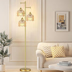 Glass Floor Lamp for Living Room,Bedroom,Mid Century Modern Standing Lamp Black Tree 3 Light Tall Floor Lamps Vintage Retro Floor Lights Green Lamp Shade Farmhouse Boho Bohemian