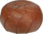 Thgonwid Round Unstuffed Pouf Cover, Leather Foot Stool Ottoman with Storage, Bean Bag Floor Chair, Multi Functional Footrest for Living Room, Bedroom or Balcony (Brown)