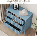Large Muted Blue 3 Drawer Dresser, Painted 30 Inch Tall Wood Nightstand with Storage, Wide Modern Chest of Drawers with Ball Bearing Slide for Bedroom Hallway Living Room Entryway Office