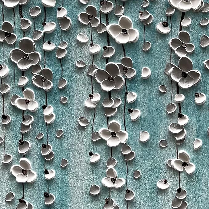 Epicler Large-Scale Oil Painting on Canvas Wall Art,46x23 inches Hand-Painted White Flower Wall Painting, Abstract Canvas Wall Art for Home Wall Decoration
