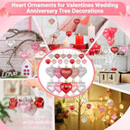 32PCS Valentines Tree Decorations Heart Ornaments, 8 Styles Valentines Day Heart Shaped Ornaments with Sweet Love Words Heart Baubles for Romantic Valentines Tree Decor Wedding Anniversary Decor