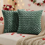 FUTEI Dark Green Decorative Throw Pillow Covers 16x16 Inch Set of 2,Soft Solid Rose Swirl Textured Cushion Case,Valentine's Day Decor for Couch Living Room