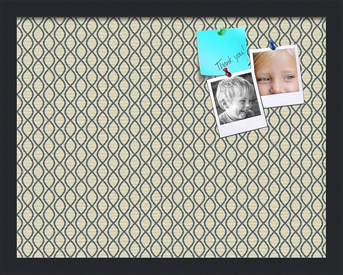 PinPix 18x14 Inch Cork Bulletin Board. This Decorative Framed Pin Board Comes with Yellow and Blue Waves Design and a Satin Black Frame. Ideal for Home Office Decor or Message Board (PinPix-321)