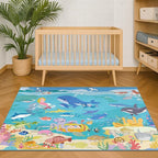 3x5 Small Kids Rug for Bedroom - Washable Soft Ocean Themed Rug for Kids Room, Bathroom and Playroom – Sea Animal Playmat for Children, Toddler, Whale Mermaid & Marine Life Educational Learning Carpet