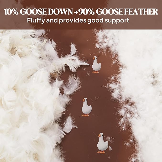 Bafode Goose Feathers Down Pillows, Pillows Standard Size Set of 2, Cotton Cover,Gusseted Hotel Collection Bed Pillow for Back, Stomach or Side Sleepers
