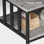 Homeiju Coffee Table for Living Room with Slatted Sides Frame, Modern Farmhouse Living Room Table with 2-Tier Storage Shelf for Home Office, Apartment, 39 inch Grey Wash