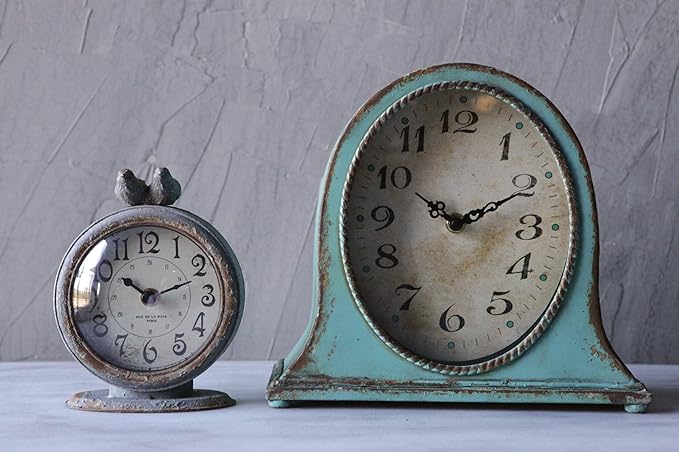 Creative Co-Op Grey Pewter Mantel Clock with Birds