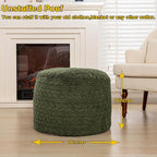Unstuffed Ottoman Pouf Cover – Round Faux Fur Footstool Plush Floor Pouf (No Filler Included) Perfect for Living Room, Bedroom, or Office Lounge (Green, 26x26x18 in)