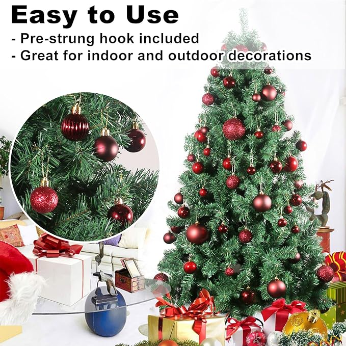 Maroon 1.6" Small Christmas Balls Christmas Tree Decoration Ornaments Shatterproof Hanging Balls for Birthday Halloween Holiday Wedding Decorations Set of 12pcs