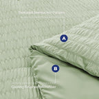 HYMOKEGE Light Green California King Comforter Set Seersucker 7 Pieces, All Season Luxury Bed in a Bag for Bedroom, Bedding Set with Comforters, Sheets, Pillowcases & Shams