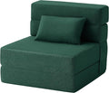 FILUXE Convertible Folding Sofa Bed-Sleeper Chair with Pillow, Modern Linen Fabric Floor & Futon Couch, Foldable Mattress for Living Room/Dorm/Guest Use/Home Office/Apartment, Single Size,Dark Green