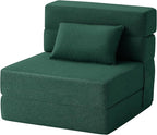 FILUXE Convertible Folding Sofa Bed-Sleeper Chair with Pillow, Modern Linen Fabric Floor & Futon Couch, Foldable Mattress for Living Room/Dorm/Guest Use/Home Office/Apartment, Single Size,Dark Green