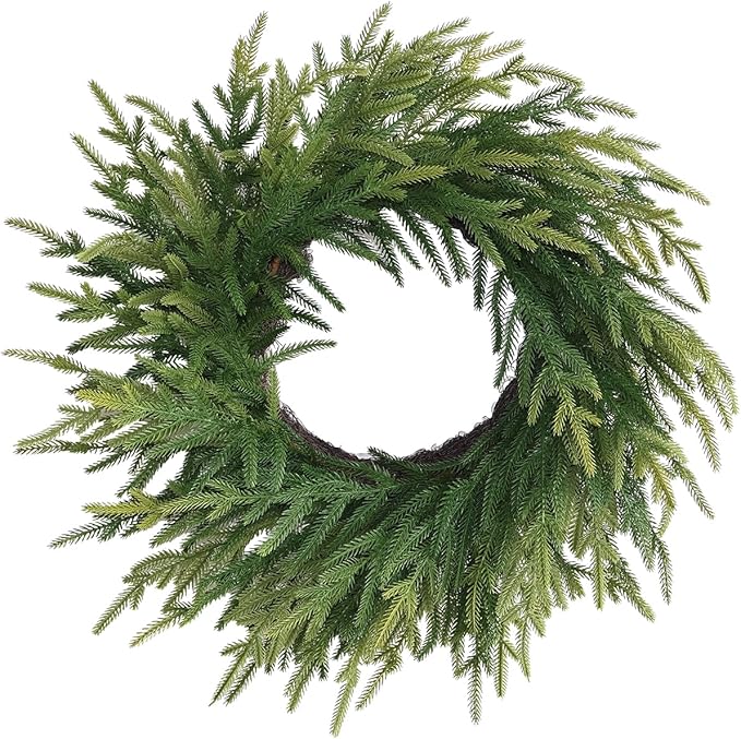 20 Inch Norfolk Pine Winter Wreath - Artificial Pine Greenery Winter Christmas Wreaths for Front Door Porch Wall Window Porch Fireplace Indoor Outdoor Decor Christmas Decorations