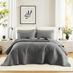 Comfort Spaces Charcoal Oversized King Quilt Set 120"x118" Bedspread Quilted Summer Lightweight Microfiber Bedding Coverlet with Double Sided Stitching Soft All Season Cozy 3 Piece with Matching Shams