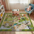 4x6ft Kids Farm Adventure Play Rug,Non-Slip Faux Wool Carpet with Interactive English Words, Educational Travel Map Design for Playroom, Bedroom, Nursery Gift