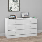 Prepac Astrid 6 Drawer Double Dresser for Bedroom with Crystal Knobs, Wide Chest of Drawers, Bedroom Furniture, Clothes Storage and Organizer, 15.5" D x 47.5" W x 26.85" H, White