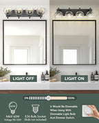 Bathroom Light Fixtures Over Mirror, 26" Matte Black Vanity Light with Clear Hammered Glass Globe Shade, 4-Light Modern Sconces Wall Lighting for Bedroom Hallway, VL200-MB-CL-4